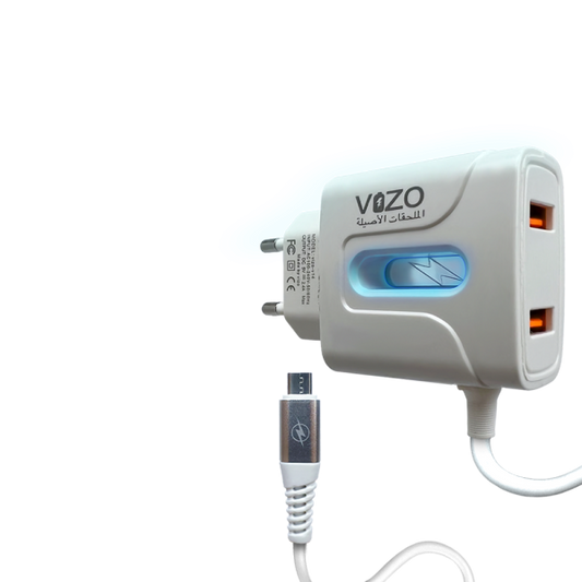 Vizo V14 Fast Charger 2.8a With Copper Connector | Android Mobile Phone Charging Adapter With Usb Data Cable